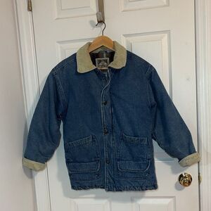 Warm Denim Jacket with Beige Corduroy Collar, XS